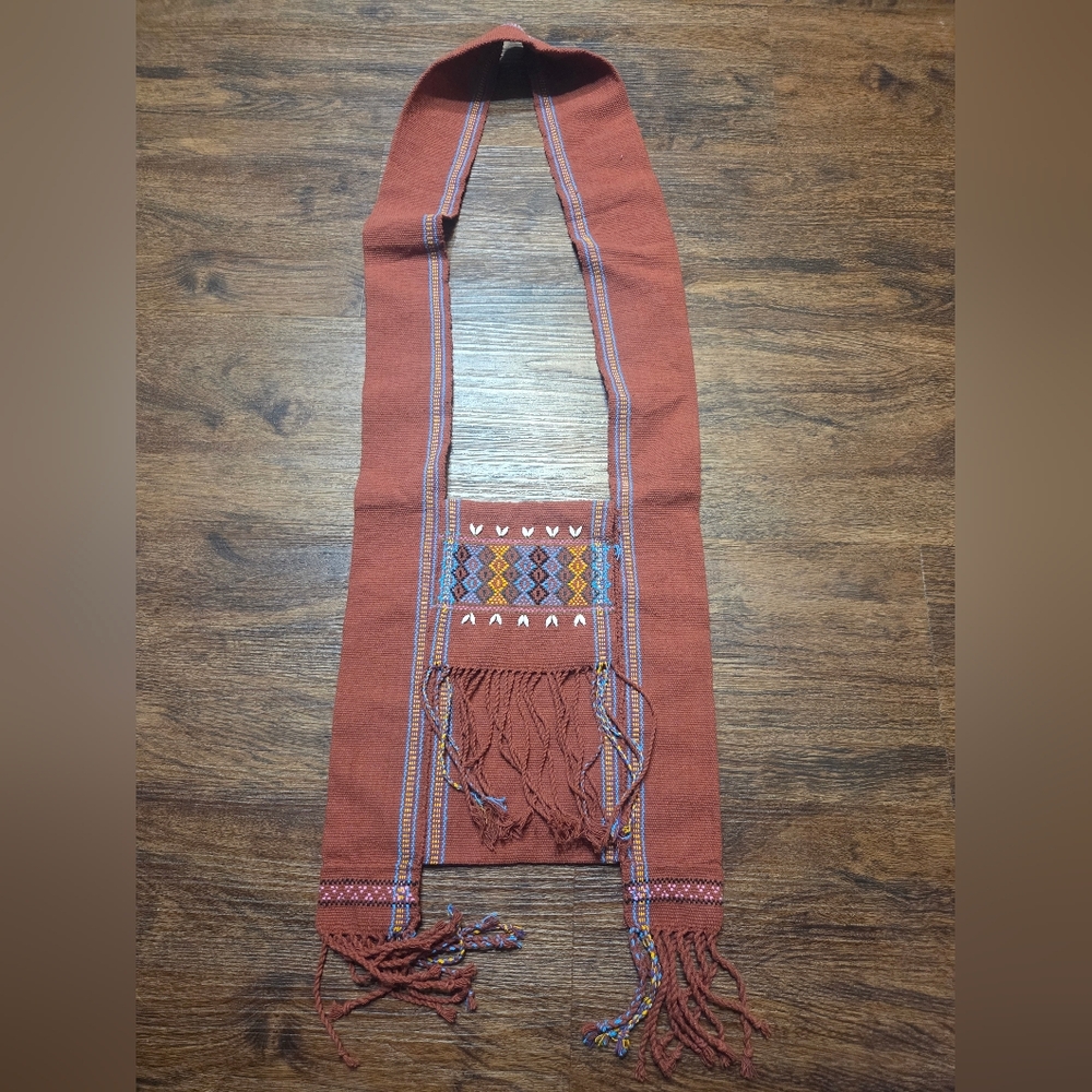 Handcrafted Red Cotton Crossbody Shoulder Bag Tribe Style.